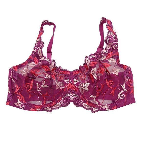 Soma Sensuous Lace Unlined Demi Bra Size 34C New Sheer Purple Embroidered - Picture 2 of 10